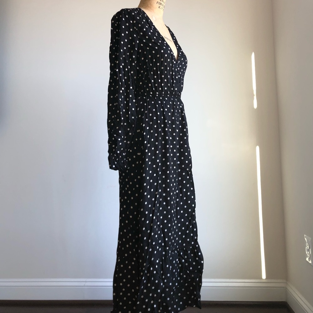 ZARA polka dot midi v-neck dress with front slit small NEW - Picture 2 of 3